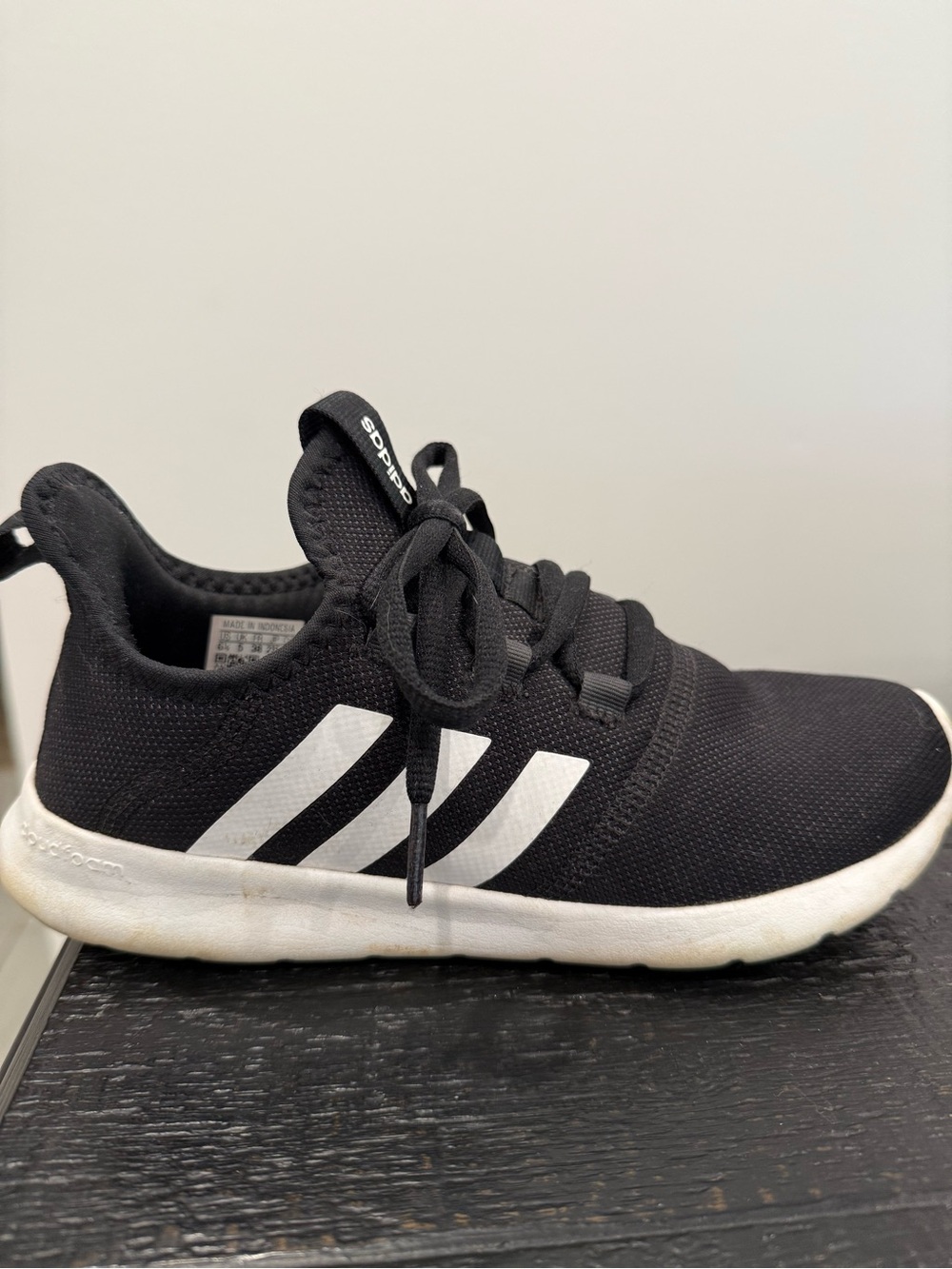 adidas Kids Black Knit Sneaker with White Stripes